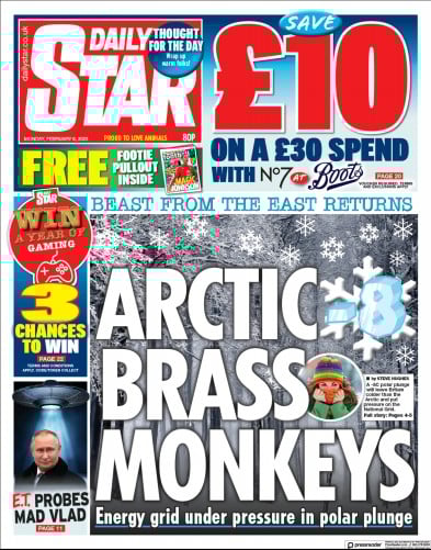 Daily Star Newspaper Front Page (UK) for 6 February 2023
