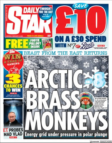 Daily Star Newspaper Front Page (UK) for 6 February 2023