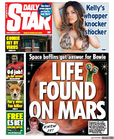 Daily Star Newspaper Front Page (UK) for 6 March 2020