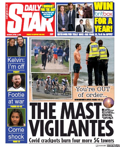 Daily Star Newspaper Front Page (UK) for 6 April 2020