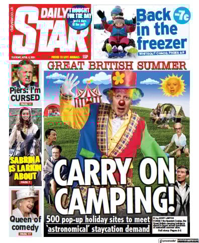 Daily Star Newspaper Front Page (UK) for 6 April 2021