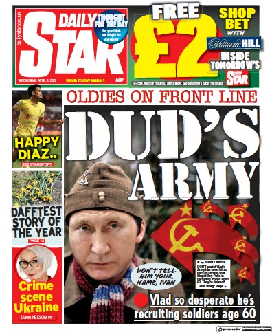 Daily Star Newspaper Front Page (UK) for 6 April 2022