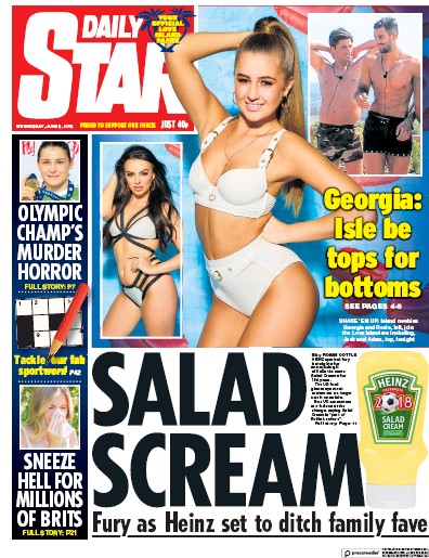 Daily Star Newspaper Front Page (UK) for 6 June 2018