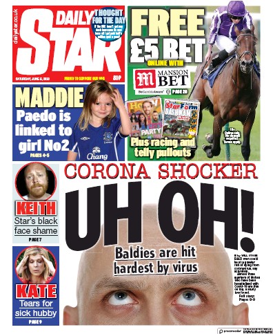 Daily Star Newspaper Front Page (UK) for 6 June 2020