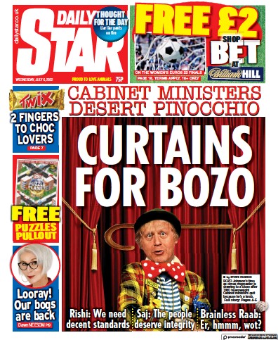 Daily Star Newspaper Front Page (UK) for 6 July 2022