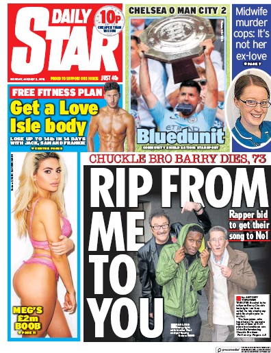 Daily Star Newspaper Front Page (UK) for 6 August 2018