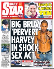 Daily Star (UK) Newspaper Front Page for 6 September 2012