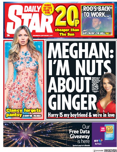 Daily Star Newspaper Front Page (UK) for 6 September 2017