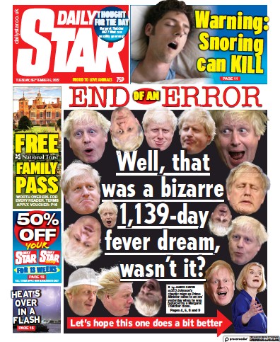 Daily Star Newspaper Front Page (UK) for 6 September 2022