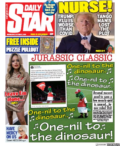 Daily Star Newspaper Front Page (UK) for 7 October 2020