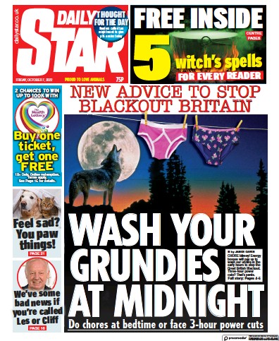 Daily Star Newspaper Front Page (UK) for 7 October 2022