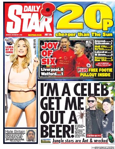 Daily Star Newspaper Front Page (UK) for 7 November 2016