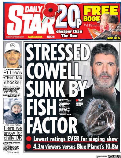 Daily Star Newspaper Front Page (UK) for 7 November 2017
