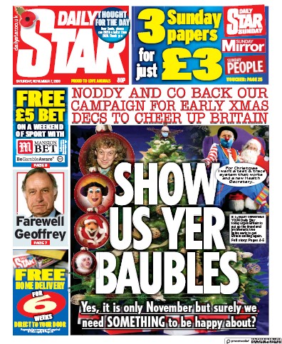 Daily Star Newspaper Front Page (UK) for 7 November 2020