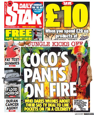 Daily Star Newspaper Front Page (UK) for 7 November 2022