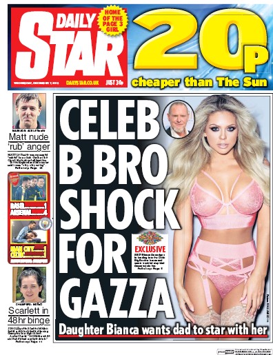 Daily Star Newspaper Front Page (UK) for 7 December 2016