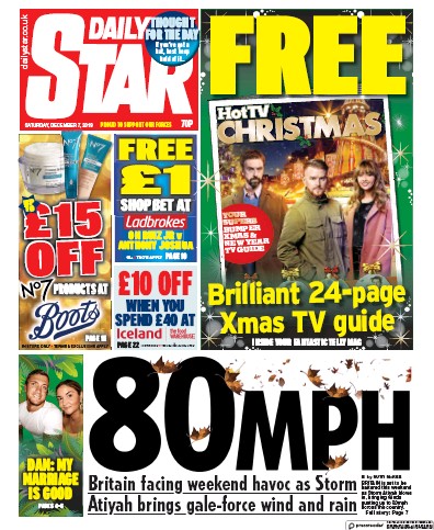 Daily Star Newspaper Front Page (UK) for 7 December 2019
