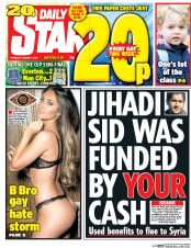 Daily Star (UK) Newspaper Front Page for 7 January 2016