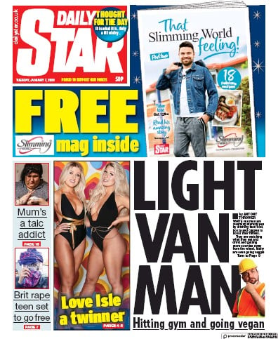 Daily Star Newspaper Front Page (UK) for 7 January 2020