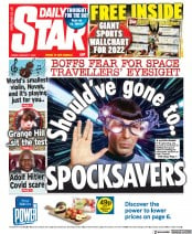 Daily Star (UK) Newspaper Front Page for 7 January 2022