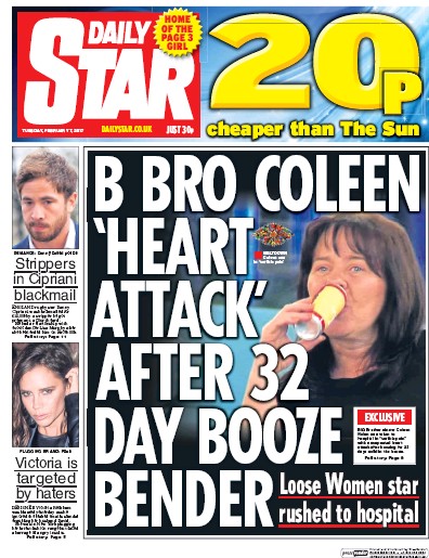 Daily Star Newspaper Front Page (UK) for 7 February 2017
