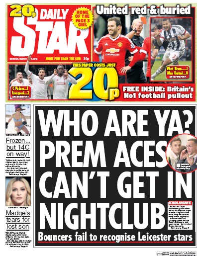 Daily Star Newspaper Front Page (UK) for 7 March 2016