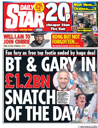 Daily Star Newspaper Front Page (UK) for 7 March 2017