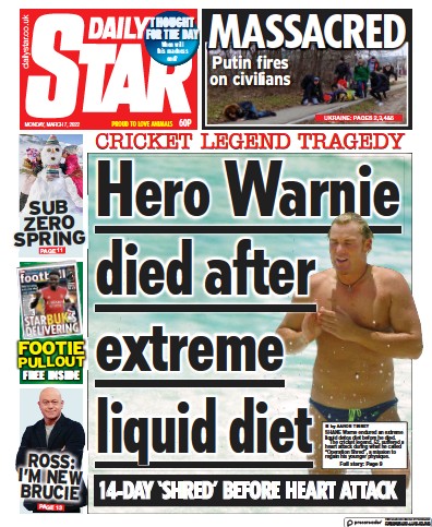 Daily Star Newspaper Front Page (UK) for 7 March 2022