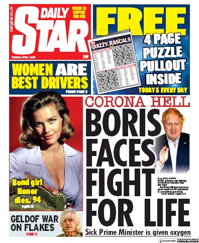 Daily Star Newspaper Front Page (UK) for 7 April 2020
