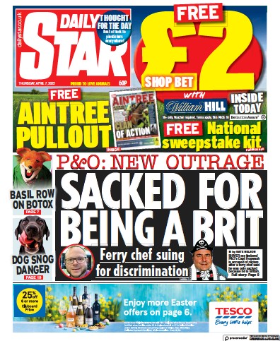Daily Star Newspaper Front Page (UK) for 7 April 2022