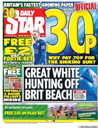 Daily Star Newspaper Front Page (UK) for 7 May 2016