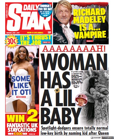 Daily Star Newspaper Front Page (UK) for 7 June 2021