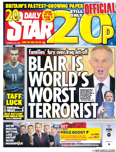 Daily Star Newspaper Front Page (UK) for 7 July 2016