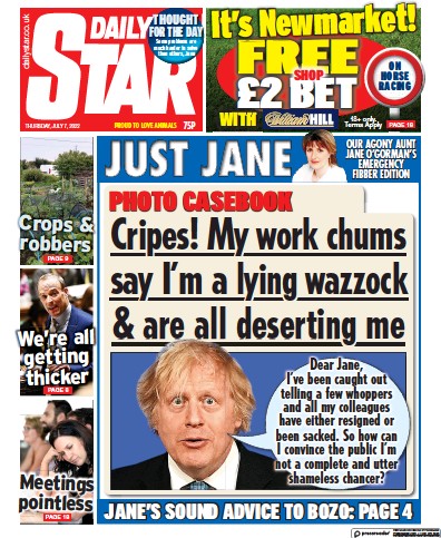 Daily Star Newspaper Front Page (UK) for 7 July 2022