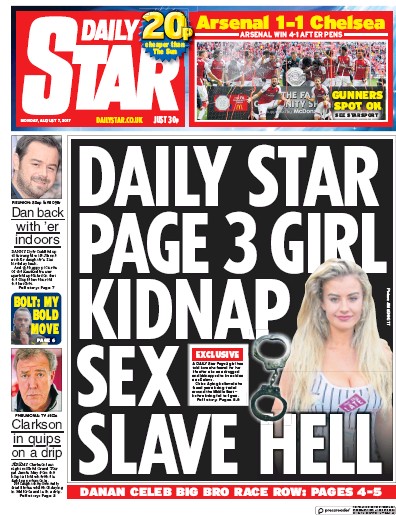 Daily Star Newspaper Front Page (UK) for 7 August 2017