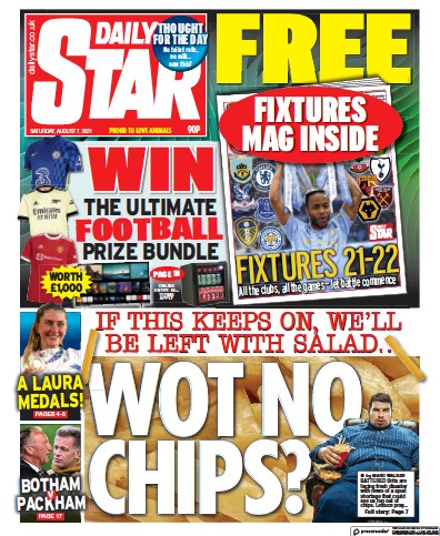 Daily Star Newspaper Front Page (UK) for 7 August 2021