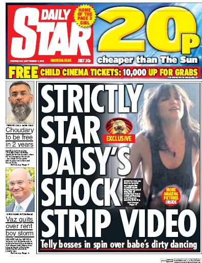 Daily Star Newspaper Front Page (UK) for 7 September 2016