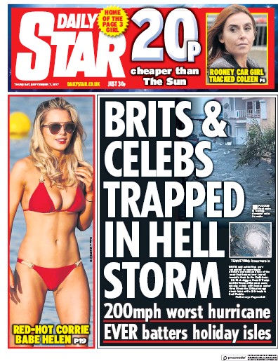 Daily Star Newspaper Front Page (UK) for 7 September 2017
