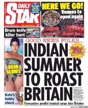 Daily Star (UK) Newspaper Front Page for 7 September 2020