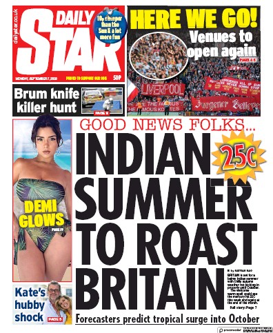 Daily Star Newspaper Front Page (UK) for 7 September 2020