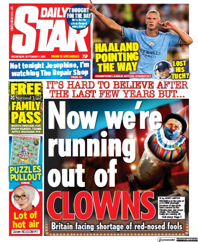Daily Star Newspaper Front Page (UK) for 7 September 2022
