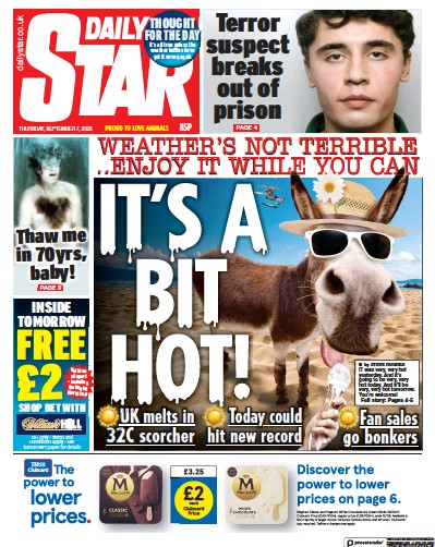 Daily Star Newspaper Front Page (UK) for 7 September 2023