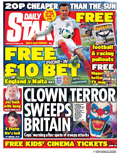 Daily Star Newspaper Front Page (UK) for 8 October 2016