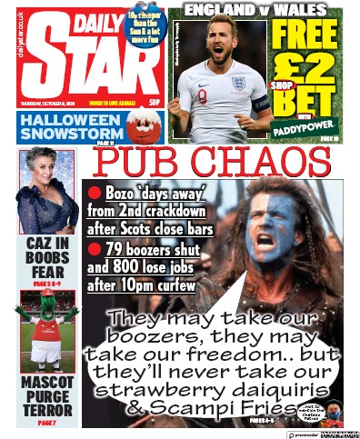 Daily Star Newspaper Front Page (UK) for 8 October 2020