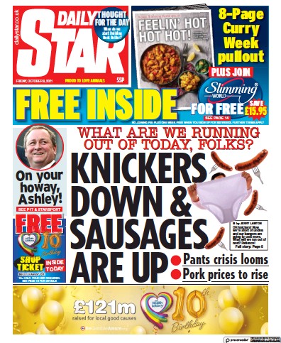 Daily Star Newspaper Front Page (UK) for 8 October 2021