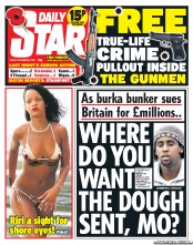 Daily Star (UK) Newspaper Front Page for 8 November 2013