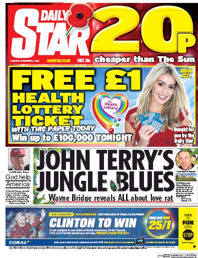 Daily Star Newspaper Front Page (UK) for 8 November 2016