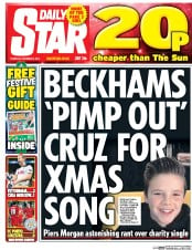 Daily Star (UK) Newspaper Front Page for 8 December 2016