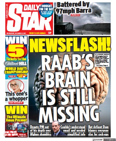 Daily Star Newspaper Front Page (UK) for 8 December 2021