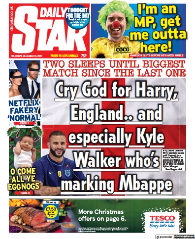 Daily Star Newspaper Front Page (UK) for 8 December 2022